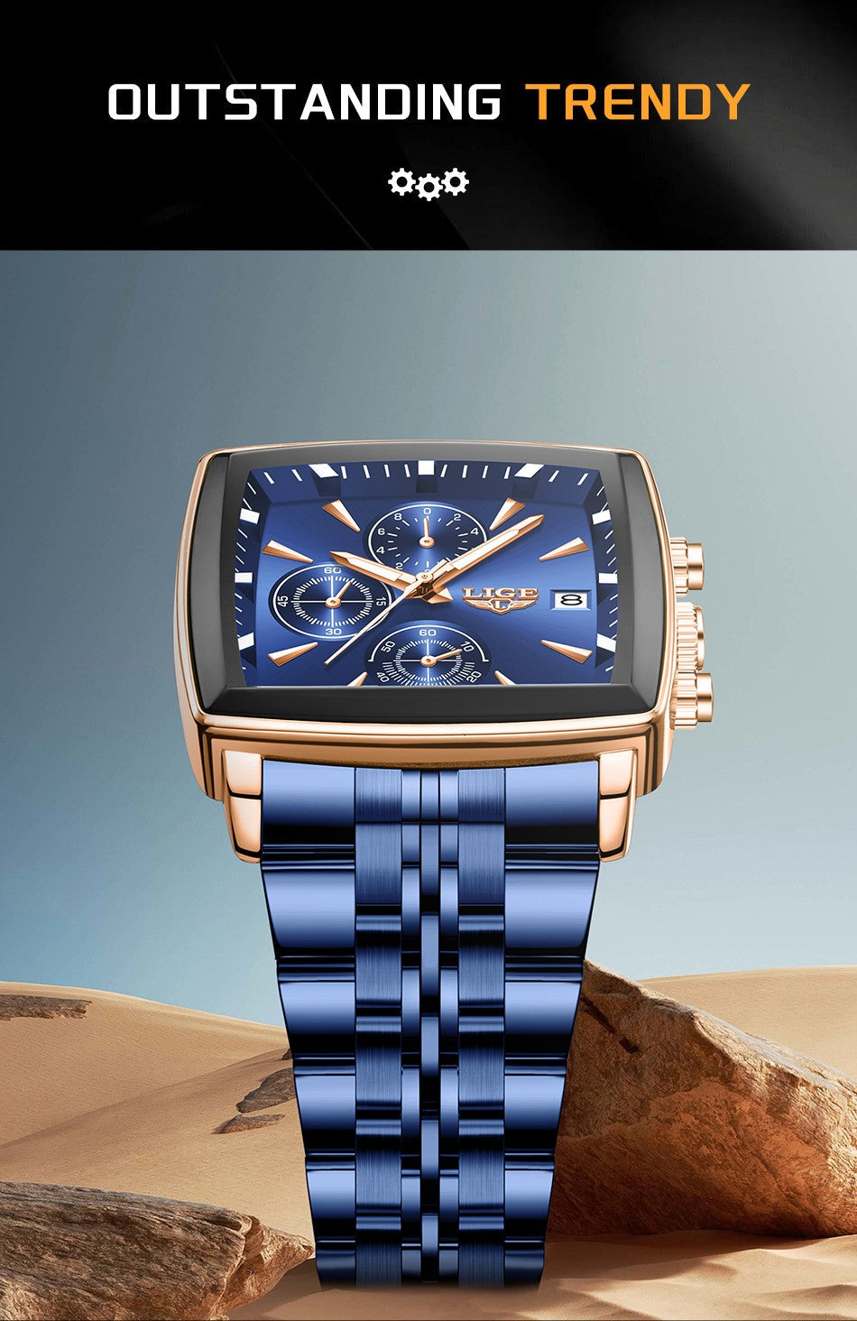 LIGE Top Brand Luxury Mens Watches Fashion Military Square Chronograph Quartz Wristwatches For Men Sports Waterproof Watch Men