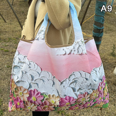 New Fashion Bag Foldable Shopping Bag Reusable Grocery Storage Bag Nylon Portable Shoulder Handbag Travel Tote Bag