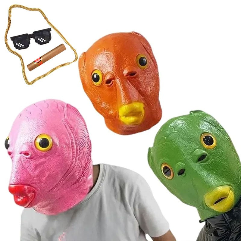 Cospaly Green Fish headed Monster Mask Murloc Hair Mask Fish Headgear Cute and Funny Mask for Halloween Carnival Costume Party