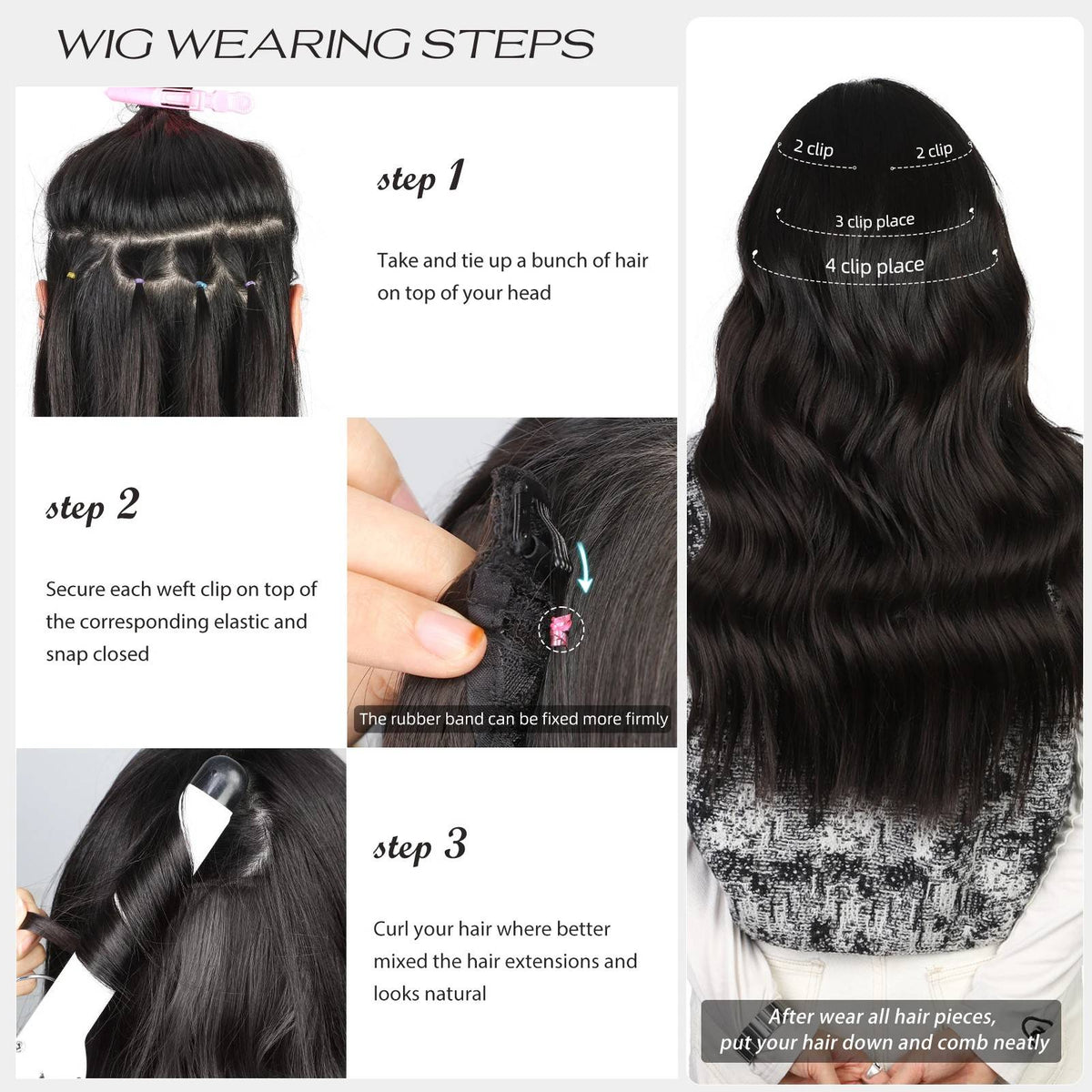 4Pcs/Set 20Inch Synthetic Hair Clip In Long Wavy Thick Hairpieces For Women Full Head Synthetic extenciones para el cabello