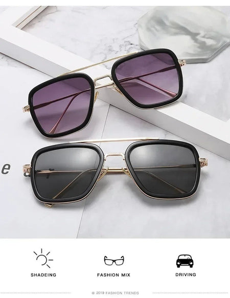 Fashion Steampunk Men Sunglasses Tony Stark Iron Man Sun Glasses Vintage Metal Eyewear Steam Punk Sunglass UV400 Male Gafas