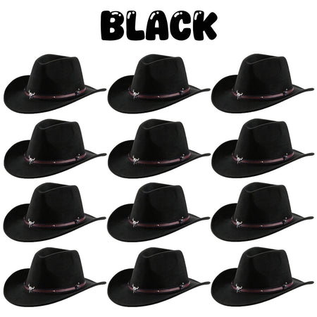 4-24Pcs Western Cowboy Hat for Men Women Adjustable Felt Cowgirl Hats Wide Brim Fedoras Hat for Adult Bachelor Party Costume
