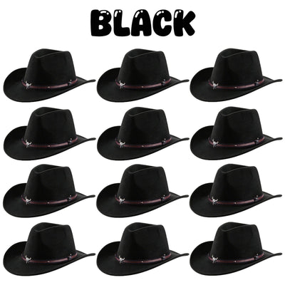 4-24Pcs Western Cowboy Hat for Men Women Adjustable Felt Cowgirl Hats Wide Brim Fedoras Hat for Adult Bachelor Party Costume