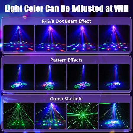 U'King Mini 30W Beam Pattern Moving Head Light RGB DMX Sound Activated Strobe Effect Stage Light for DJ Disco Party Christmas