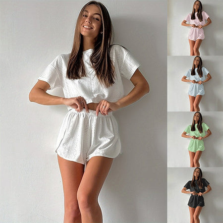 Solid Casual Pajamas For Women Two Pieces Sleepwear Women's Pajama Shorts Loungewear Sets Nightwear Female Home Suit Clothes
