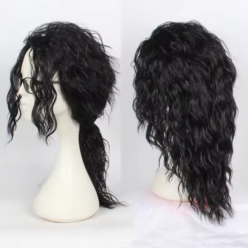 Michael Jackson Cosplay Wig Or Glasses MJ Long Black Curly Synthetic Wig Hair Headwear Halloween Cosplay Wigs Accessories Prop