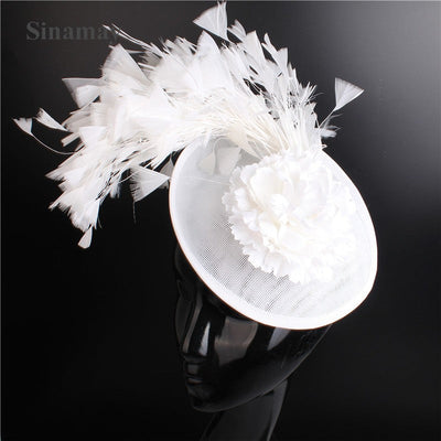 Double hemp yarn pattern design feather accessories big brim sun hat elegant banquet hat wedding beach vacation equestrian hat