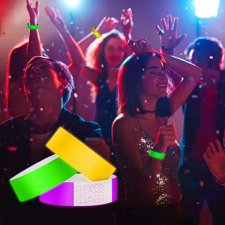 100pcs VIP Neon Paper Bracelets Fluorescent Waterproof Disposable Bracelets Tamper-Proof For Parties, Music Festivals & Events