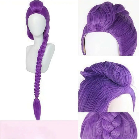 Ladies and gentlemen, Demon Hunter role-playing wig, anime costume synthetic wig purple braid accessories and props,  role-playi