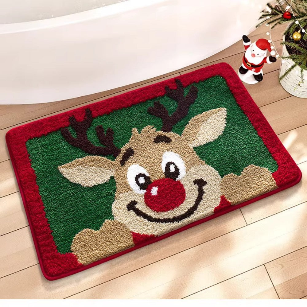 VIKAMA Christmas Imitation Cashmere Rug Soft Non-Slip Bathroom Mat Living Room Bedroom Entrance Doormat Winter Home Decor
