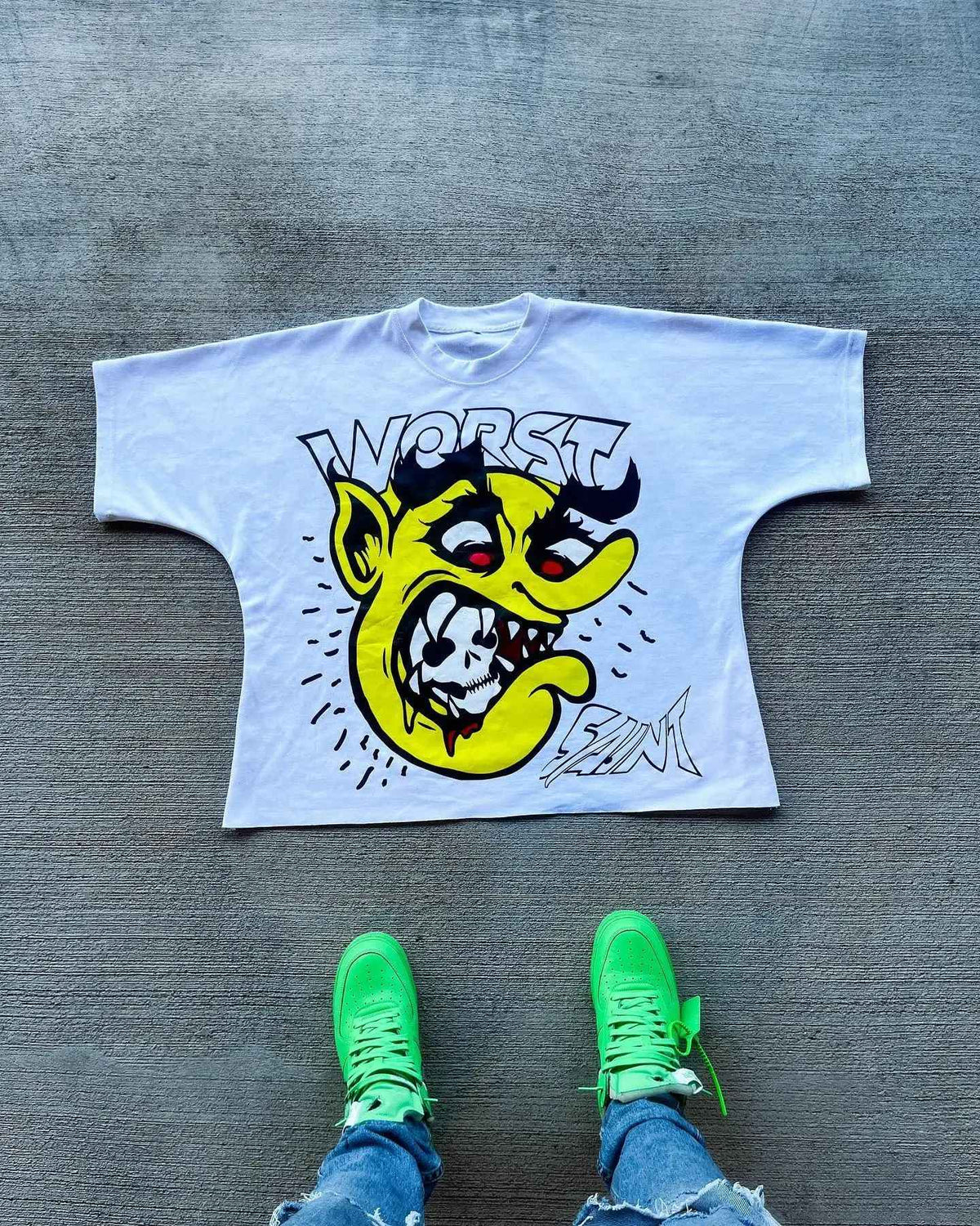 American Hip-hop Anime Print Oversized T-shirt Men Retro Trendy Streetwear Top Pure Cotton Round Neck Casual Loose Short Sleeves