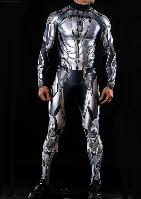 CyberPunk Futuristic Mechanical Armour Jumpsuit Cool Fighter Cosplay Bodysuit Steampunk Costume Halloween Party Shows Men Zentai