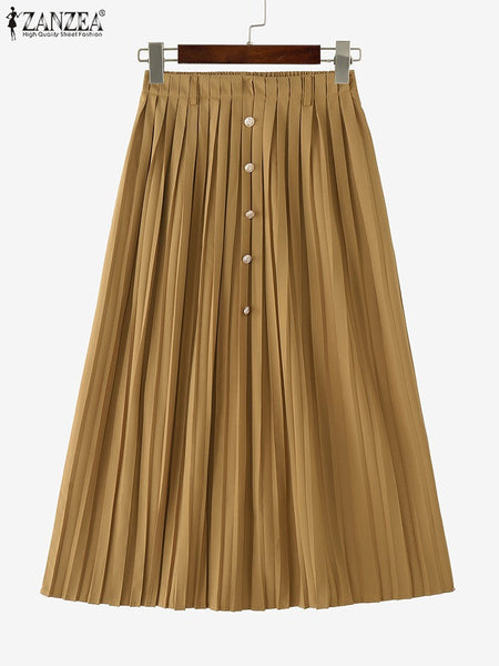 Autumn Skirts Plus Size 2025 ZANZEA Elegant Women High Waist Party Pleated Skirt Jupes Stylish Solid A-line OL Work Faldas Saia