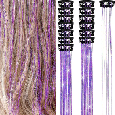 6Pcs 50cm Sparking Shiny Hair Tinsel Hair Extensions Tinsel Synthetic Hair Clip  Extensions Women for Braiding Headdress