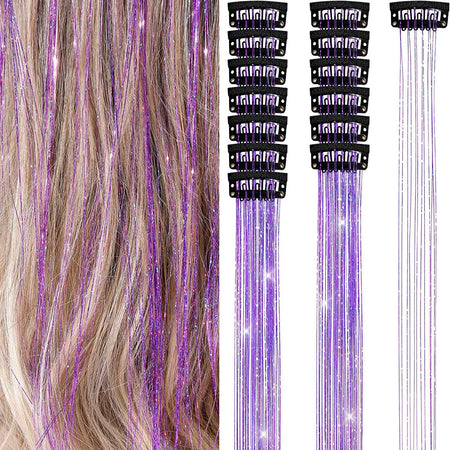 6Pcs 50cm Sparking Shiny Hair Tinsel Hair Extensions Tinsel Synthetic Hair Clip  Extensions Women for Braiding Headdress