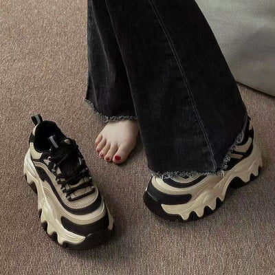 Sneakers Women Casual White Shoes 8CM Fashion Height Increasing Thick Bottom Spring Platform Leather Woman Chunky Sneakers 2024