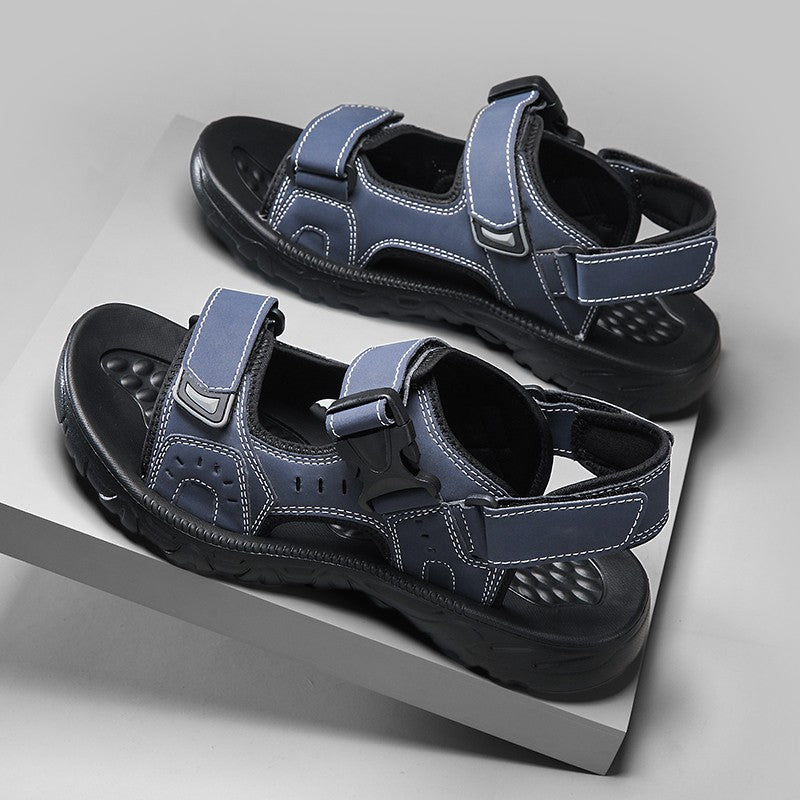 Summer Men Sandals PU Leather Lightweight Open Toe Flat Mens Casual Shoes Outdoor Walking Sandals for Men Beach Shoes Size 39-46