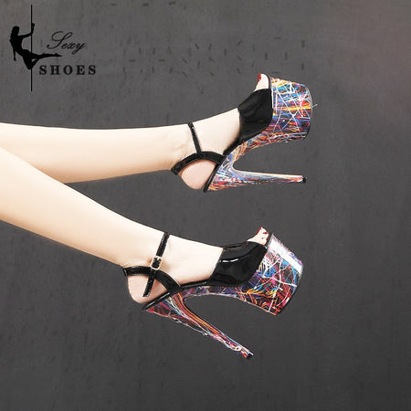 17CM Summer Shoes Women luxury Sandals Platform Ladies Shoes Stripper Womens High Heels Geometric Fluorescent Night light Heels