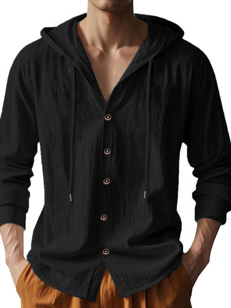 Men's Cotton Linen Long Sleeve Shirt Breathable Summer Spring Casual Button Up Lightweight Hawaiian Beach Top Hoodie T-Shirt New