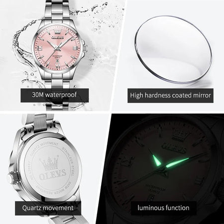 OLEVS 3668 Women Watch Luxury Original Waterproof Stainless Steel Quartz Watch Roman Automatic Date Women Watch Reloj Para Mujer