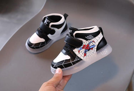 Disney Children's Sneakers Boys Girls Spiderman Led Light Sport Shoes Student Shoes Hook Anti-slip Kids Outdoor Basket Shoes