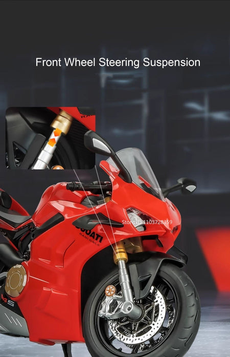 1:9 Scale 1299 V4S Miniature Motorbike Toy Models Alloy Diecast Sound Light Shock Absorption Ornament Motorcycles for Kids Gifts