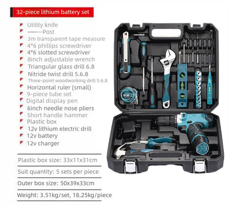 High-power Electric Drill Power Tool Sets Automotive Tools Multifunctional Repair Combination Tools Auto Repair Toolbox Kit