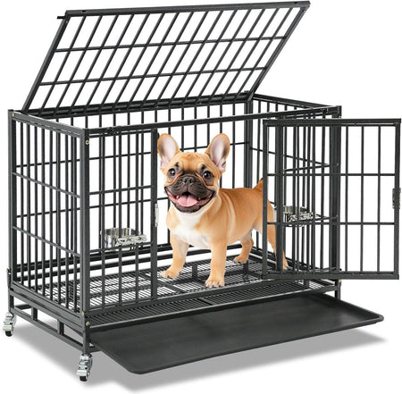 37' Stackable Heavy Duty Dog Crate, Escape Proof Kennel with Lockable Wheels, Removable Tray & Metal Grid for Medium/Small Dogs
