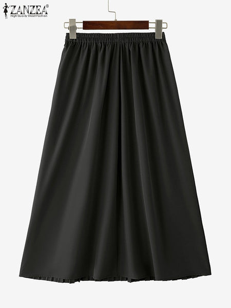 Autumn Skirts Plus Size 2025 ZANZEA Elegant Women High Waist Party Pleated Skirt Jupes Stylish Solid A-line OL Work Faldas Saia