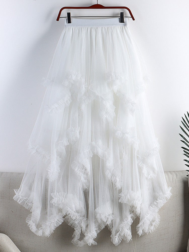 TIGENA Tutu Tulle Long Skirt for Women 2023 New Summer Korean Aesthetic Cute Irregular Mesh High Waist Maxi Skirt Female Purple