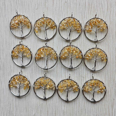 Natural Amethysts Roses Quartz Stone Handmade Wire Wrapped Tree of Life Pendants 30mm for Jewelry Marking Wholesale 12pcs/lot