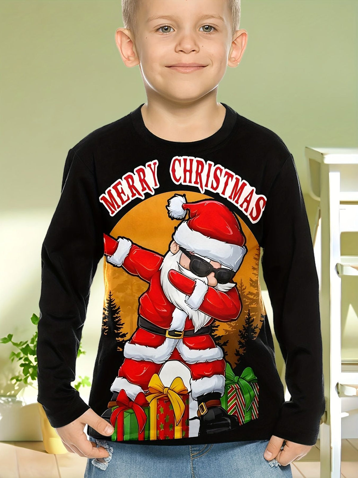 Children's Clothing Boys Tshirt Long Sleeve Creative 3D Christmas Print Kids Spring Fall Clothes Casual O-Neck Girl Clothes Tops