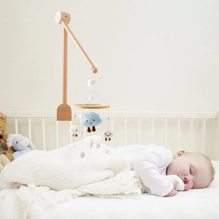 Crib Bell Rotary Music Box with Songs 0 12 Months Baby Bed Hanging Bell Toy Motor Accessory Pendant Toy Nursery Plays Wood Grain