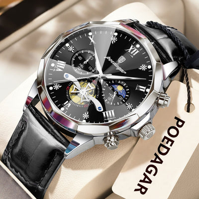 POEDAGAR Military Luxury Men Wristwatch Quartz Waterproof Luminous Chronograph Leather Man Watch Sports Men's Watches Male Reloj