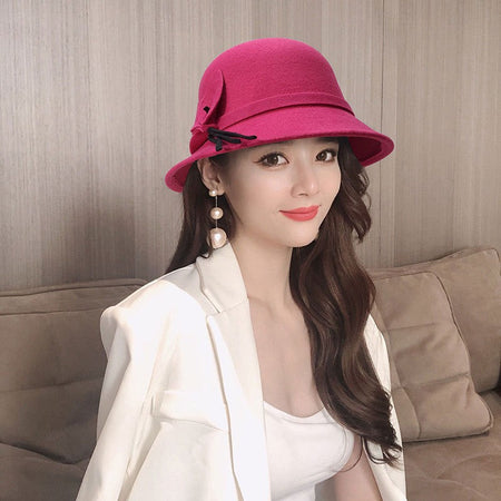 2022 Autumn Winter Fedoras Women Hat Elegant Vintage Bowknot Wool Ladies Hat Dome Felt Wedding Church Jazz Cap Female Bow Bowler