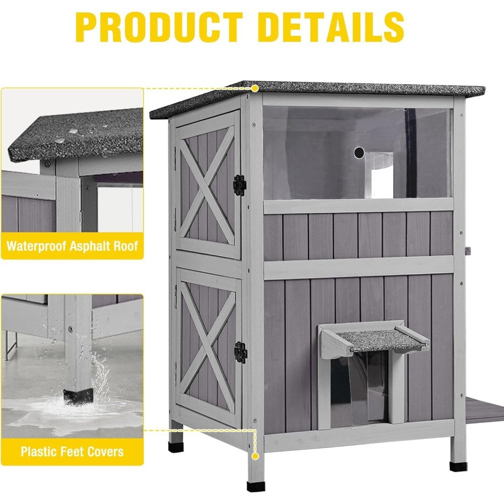 Waterproof Outdoor Cat Shelter - 2-Story Feral Kitty House for Winter, Suitable for Indoor and Outdoor Use