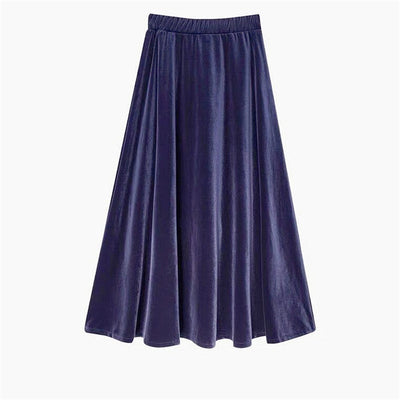 French Style Black Velvet Skirt For Women High Waist A-Line Velour Skirts Spring Autumn Simple High Street Long Skirts Plus Size