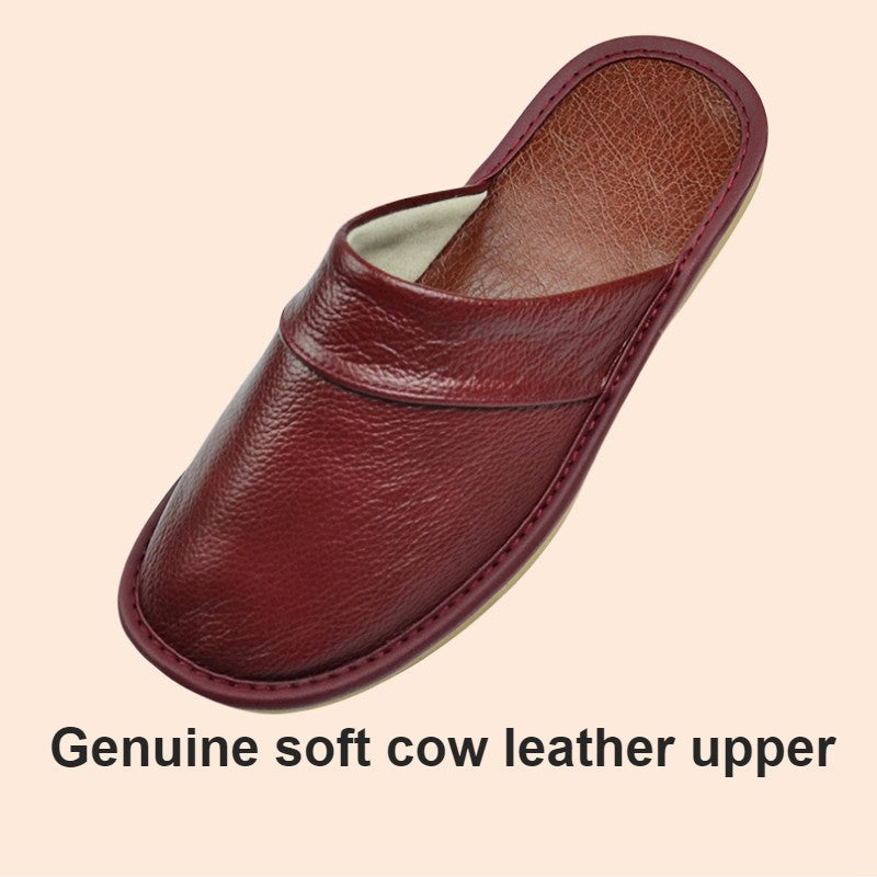 Big sizeGenuine Cow Leather Slippers Homes in indoor slipper Spring Autumn men women elderly non-slip casual single Slides shoes