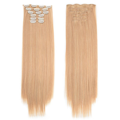 16 Clips in Hair Extensions 24Inchs Long Straight Hairstyle Synthetic Blonde Black Hairpieces Heat Resistant Fake Hair 6Pcs/Set