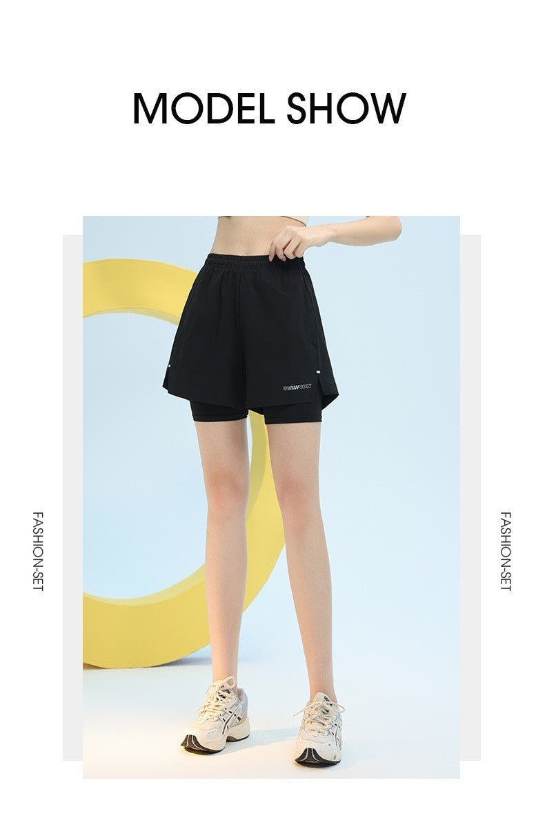 PHIGEER High Waist Yoga Shorts Summer 2 in 1 Quick Dry Workout Shorts with Pockets Women Lightweight Sweatshort Gym Clothes New