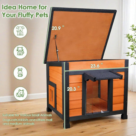 Weatherproof Insulated Cat House for Outdoor and Indoor Use with Openable Roof for Feral Cats and Small Pets