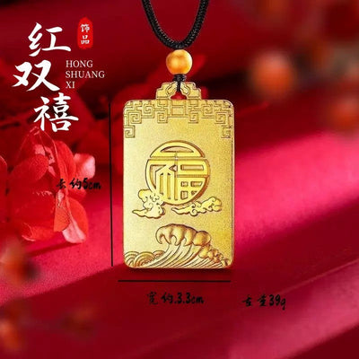 9999 pure gold 24K gold male and female pendant, used for peace, auspicious clouds, worry free, gold jewelry couple pendant