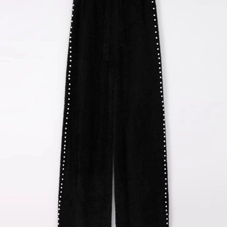 Pink Mink Fur Nail Bead Knitted Wide Leg Pants for Women in Autumn and Winter Lazy and Relaxed Casual Straight Leg Long Pants