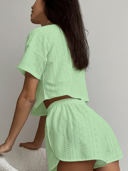 Solid Casual Pajamas For Women Two Pieces Sleepwear Women's Pajama Shorts Loungewear Sets Nightwear Female Home Suit Clothes