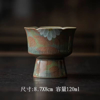Hand-painted Cracked Glaze Chrysanthemum Fruit Tray Chinese Tall Bowl Dishes Boutique Plates For Food Serving Ornaments 120ml