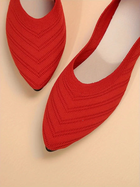 Women's Pointed Toe Flat Shoes Solid Color Knitted Slip on Shoes Casual Breathable Ballet Flats Women Flat Shoes Loafers Women