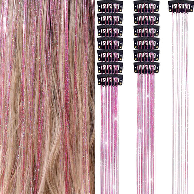 6Pcs 50cm Sparking Shiny Hair Tinsel Hair Extensions Tinsel Synthetic Hair Clip  Extensions Women for Braiding Headdress