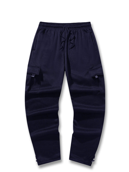 Mens Sweatpants Straight Fit Casual Pants Autumn Winter Men Running Jogger Sports Gym Trousers Solid Color Multi-pocket Pants