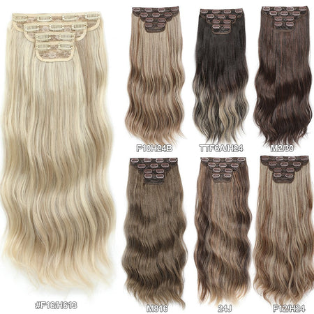 24Inch 61cm Body Wave Synthetic Wavy Blond 27/613 White Clip In Hair Extensions 4Pcs/lot 220g Heat Resistant Fiber