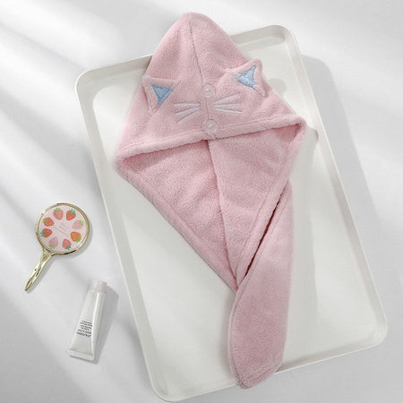 Cute Soft Microfiber Towels Shower Cap Towel Bath Hats Dry Hair Cap Quick Drying Cat Hat for Women Lady Turban Head Girl Towel